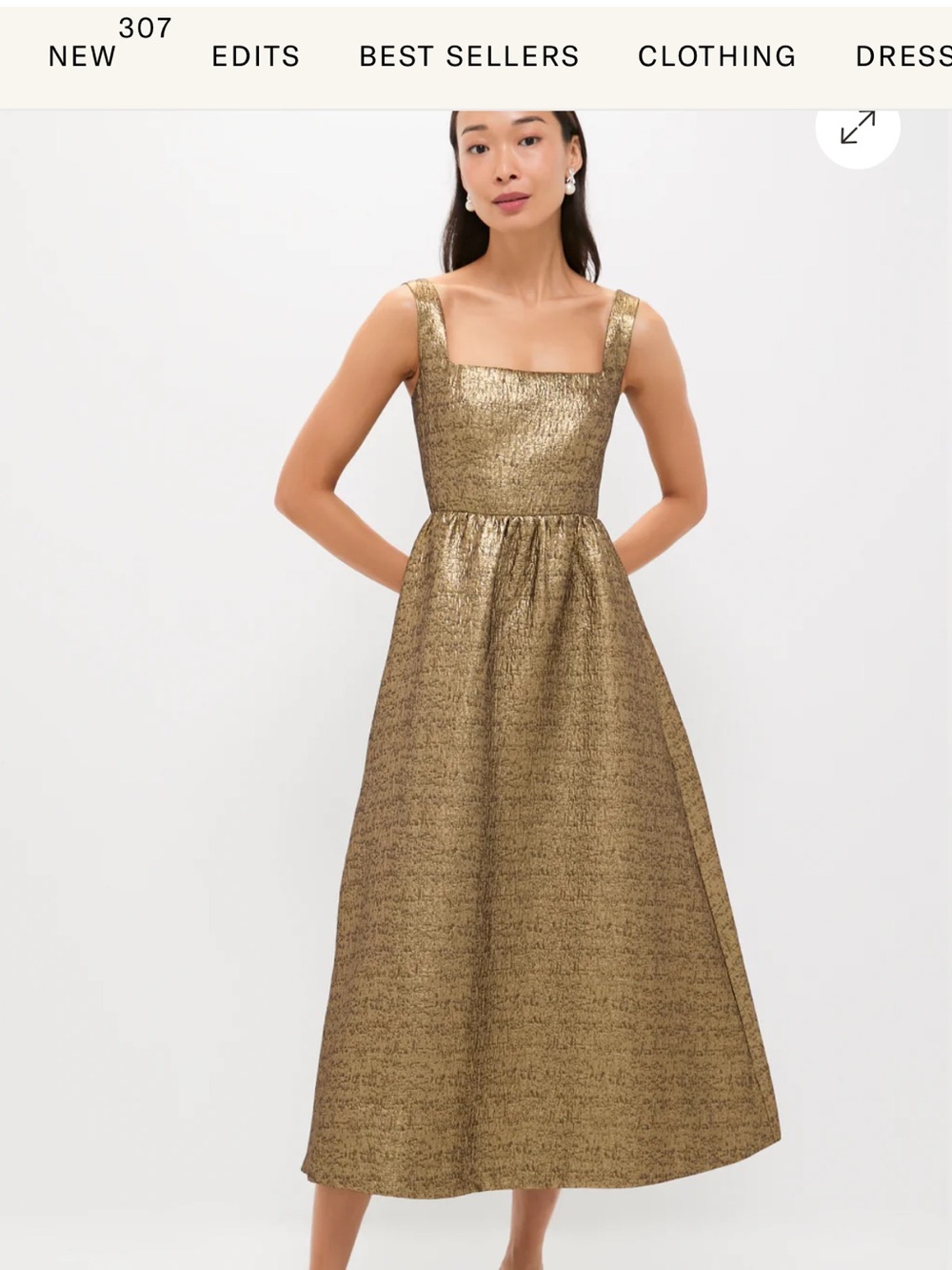 Tuckernuck Esme Gold Square-Neck Midi Dress NWT